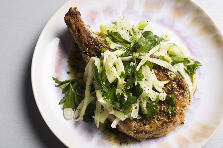 Italian whole-hog cooking inspires herbaceous pork chops with fennel salad